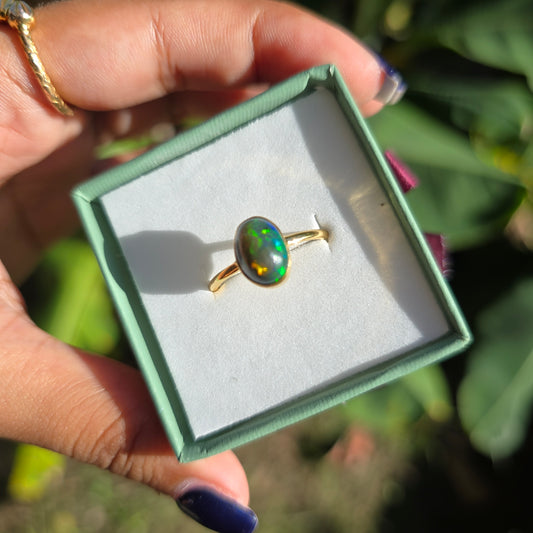 Gold Vermeil Black Opal Ring - Size 7.5