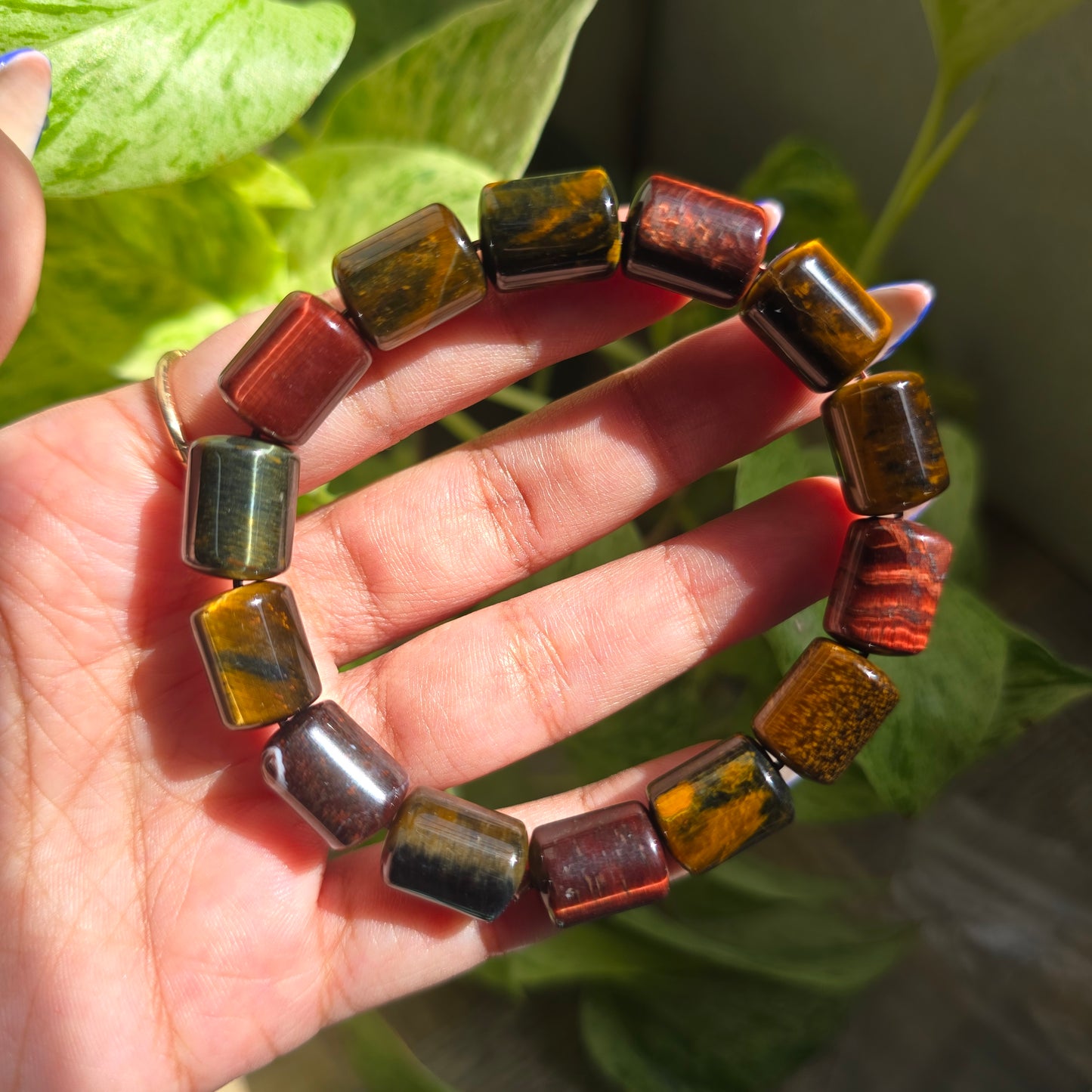 Mixed Tiger's Eye Barrel Gemstone Bracelet