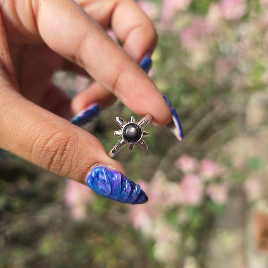 Adjustable Silver Plated Brass Ring - Hypersthene