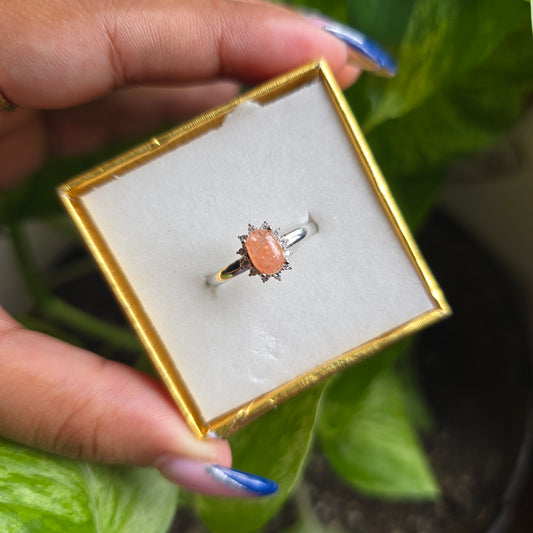 Silver Plated Sunstone Ring - Adjustable