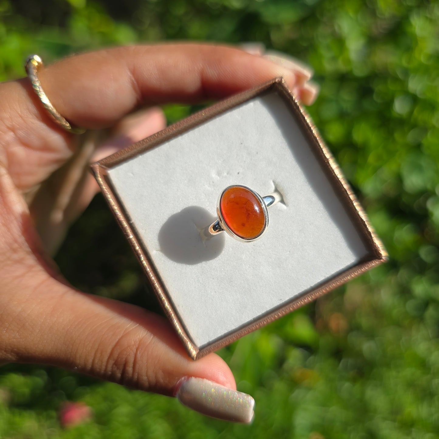 Hessonite Garnet Gemstone Ring - Size 7.5