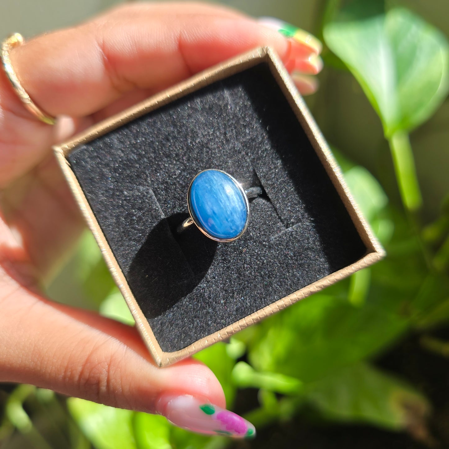 Adjustable Silver Plated Brass Ring - Blue Kyanite