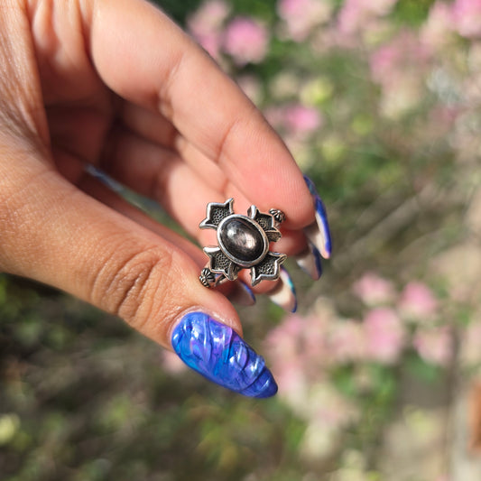 Adjustable Silver Plated Brass Ring - Hypersthene