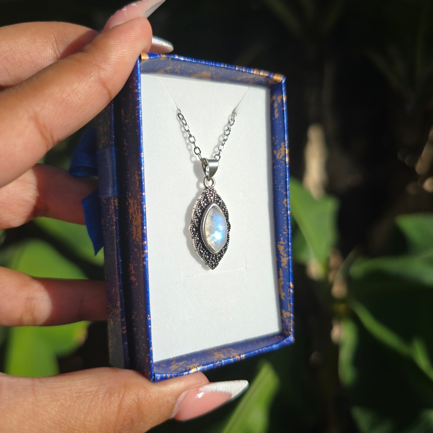 Silver Plated Rainbow Moonstone Necklace