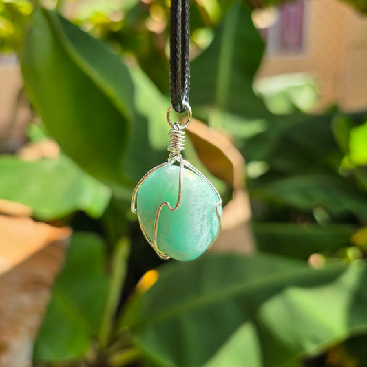 Amazonite Wire Wrapped Tumble Stone Pendant