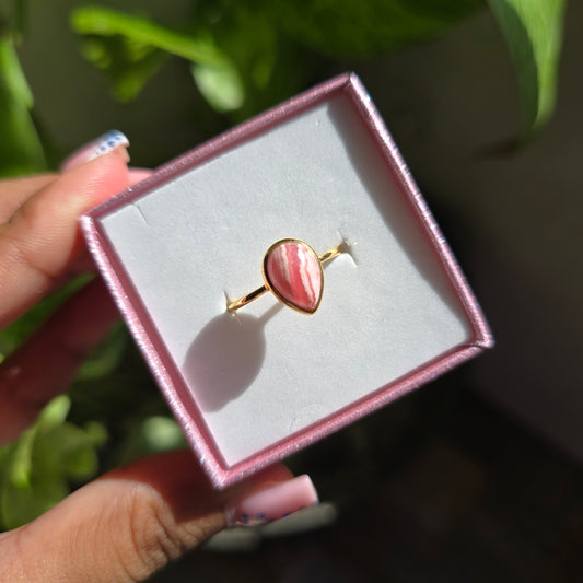 Gold Vermeil Rhodochrosite Ring - Size 8.5