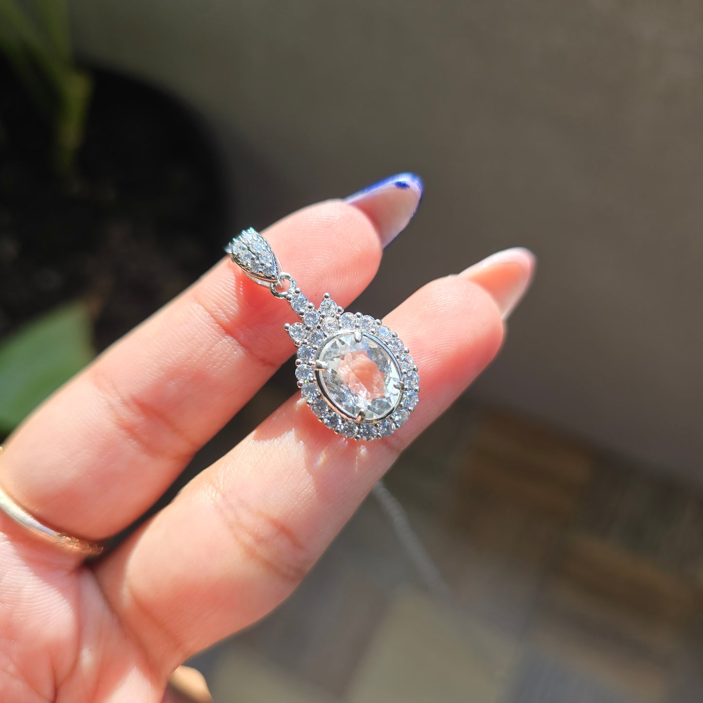 Clear Quartz Pendant - Silver Plated Brass