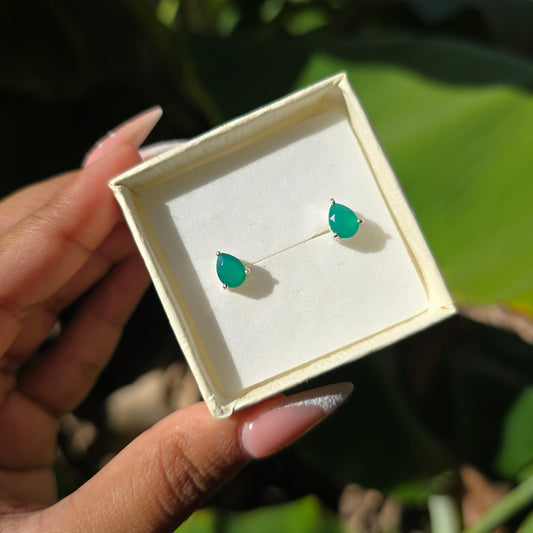 Green Onyx Teardrop Stud Earrings