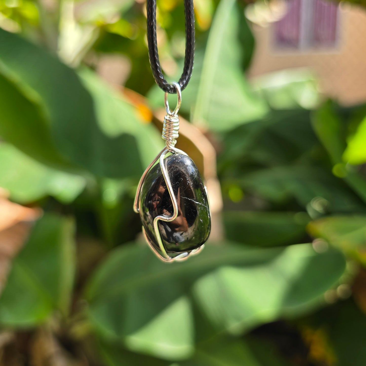 Black Tourmaline  Wire Wrapped Tumble Stone Pendant