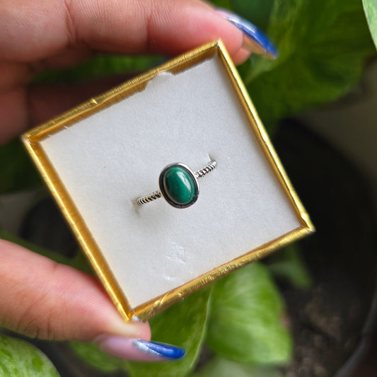 Silver Plated Malachite Ring - Adjustable