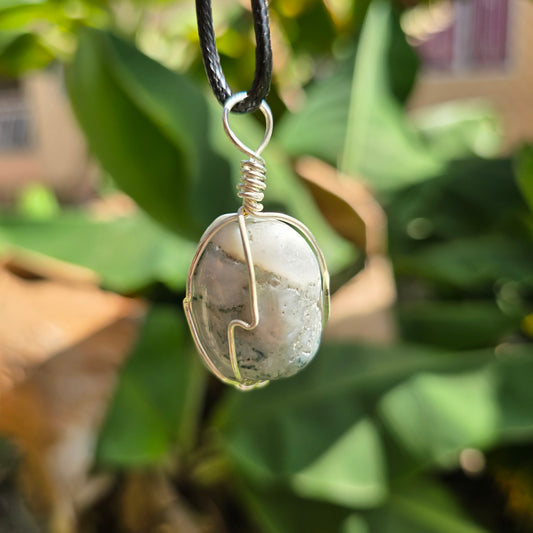 Tree Agate Wire Wrapped Tumble Stone Pendant