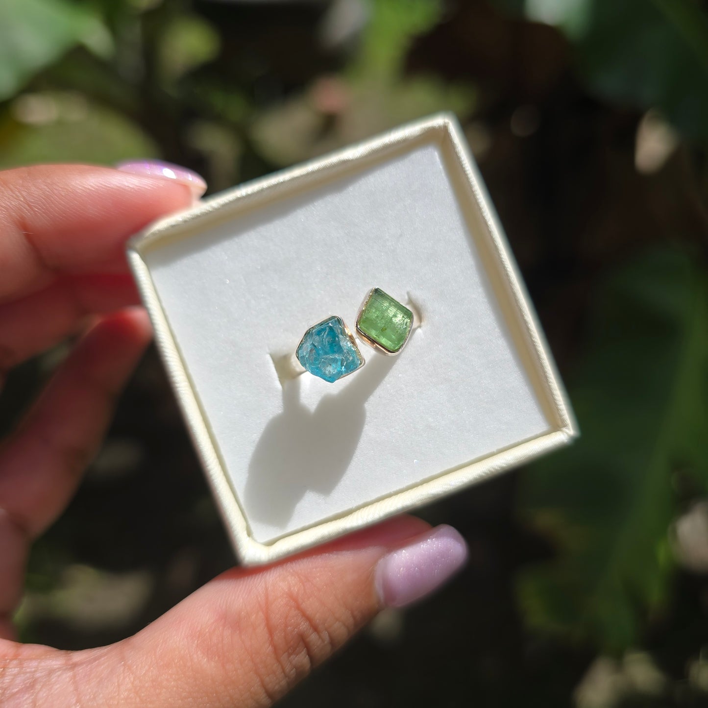 Blue Apatite and Green Kyanite  Ring - Size 6