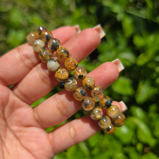 Golden Rutile with Hematite Gemstone Bracelet