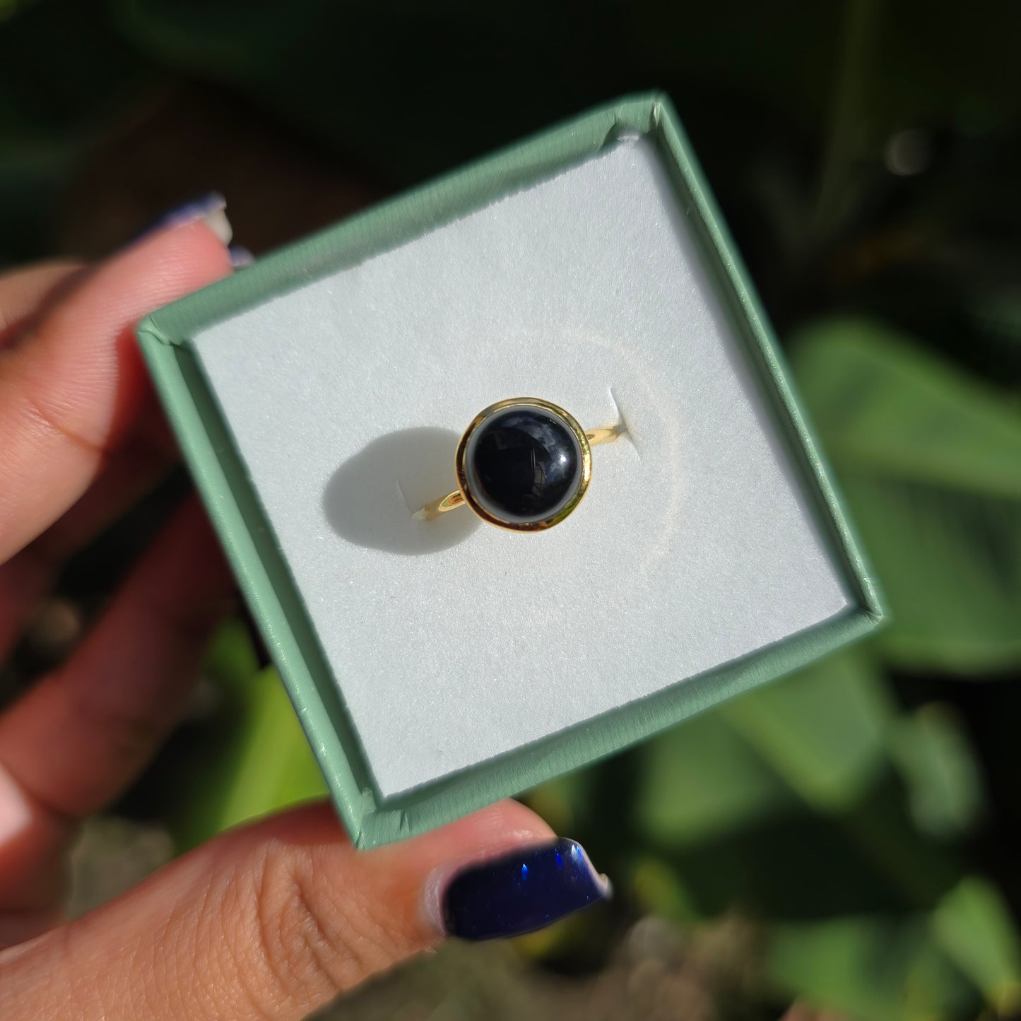 Gold Vermeil Black Obsidian Ring - Size 4.5