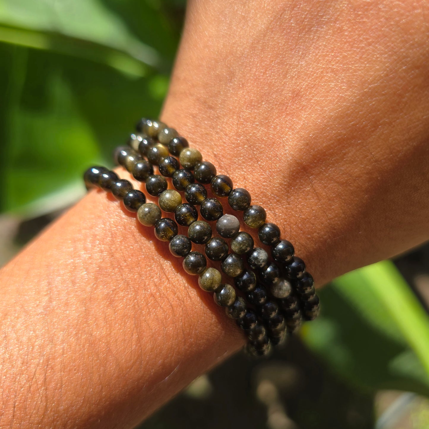 3-4mm Gold Sheen Obsidian Gemstone Bracelet