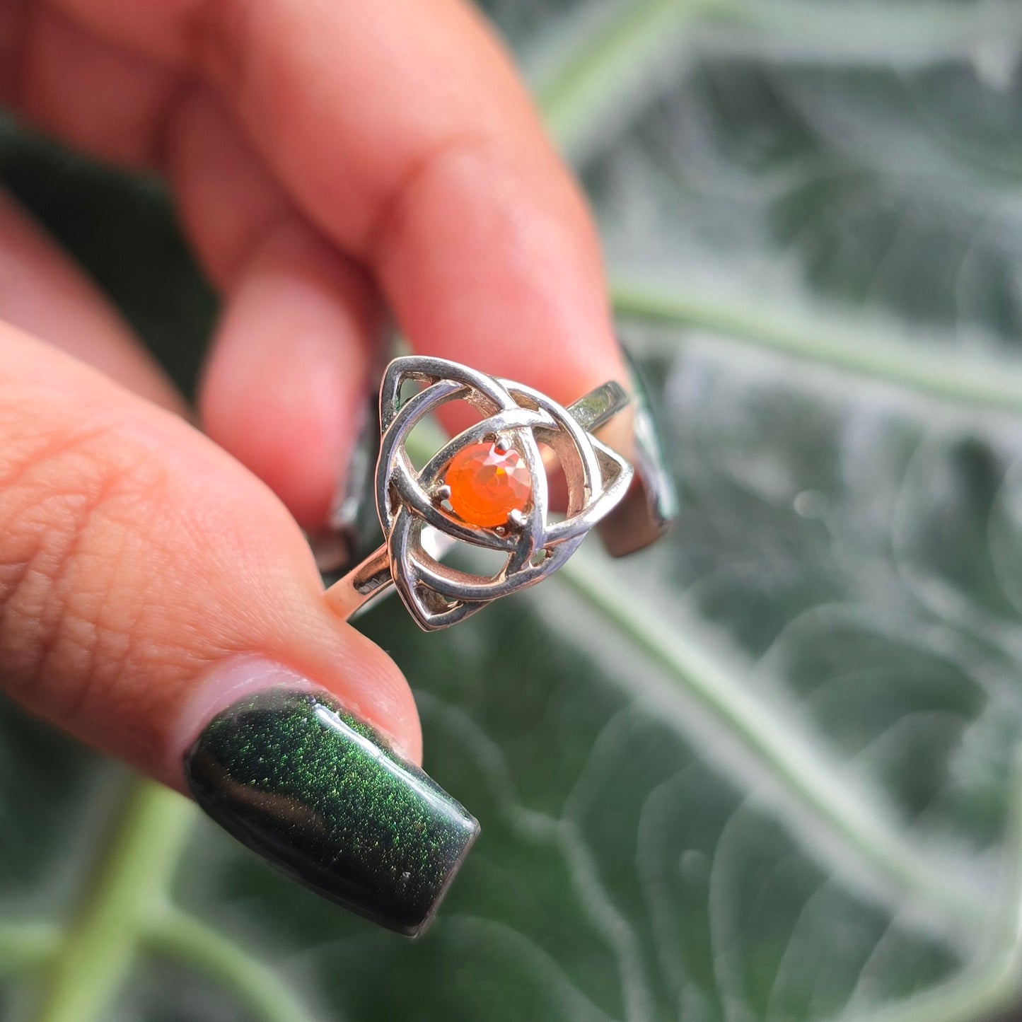 Fire Opal Triquetra Ring - Size 5