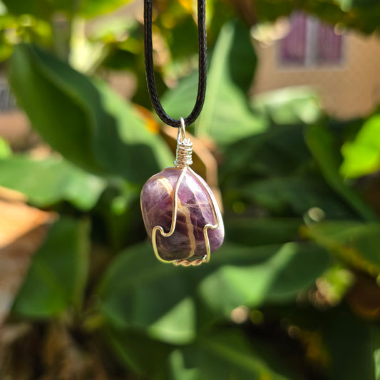 Amethyst Wire Wrapped Tumble Stone Pendant