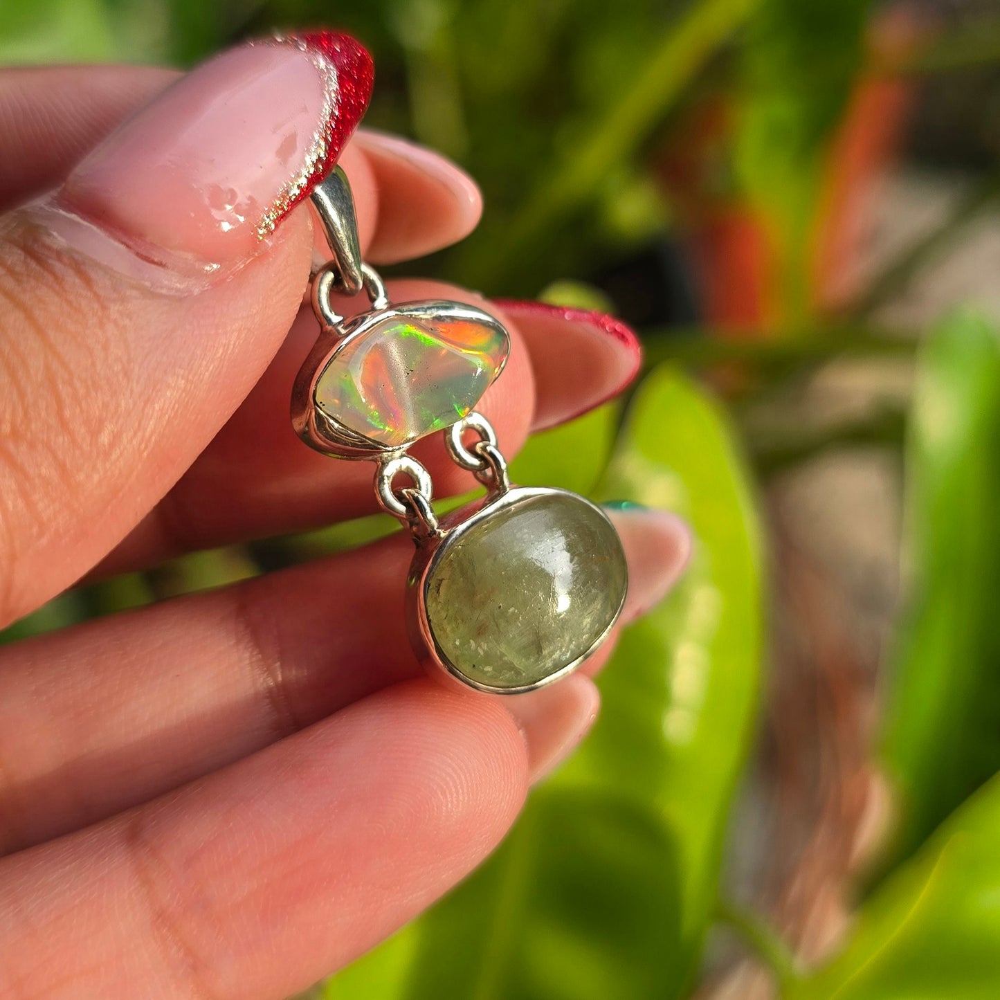 Ethiopian Opal and Green Kyanite Pendant