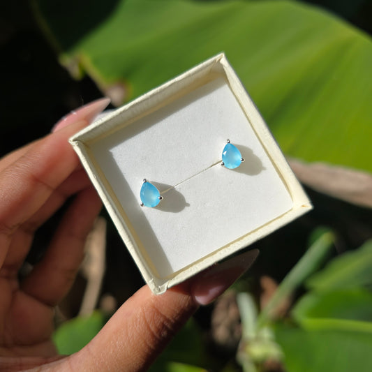 Blue Chalcedony Teardrop Stud Earring