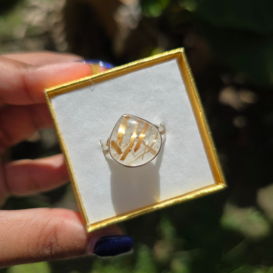 Golden Rutile Quartz  Ring - Size 9