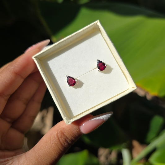 Garnet Teardrop Stud Earrings