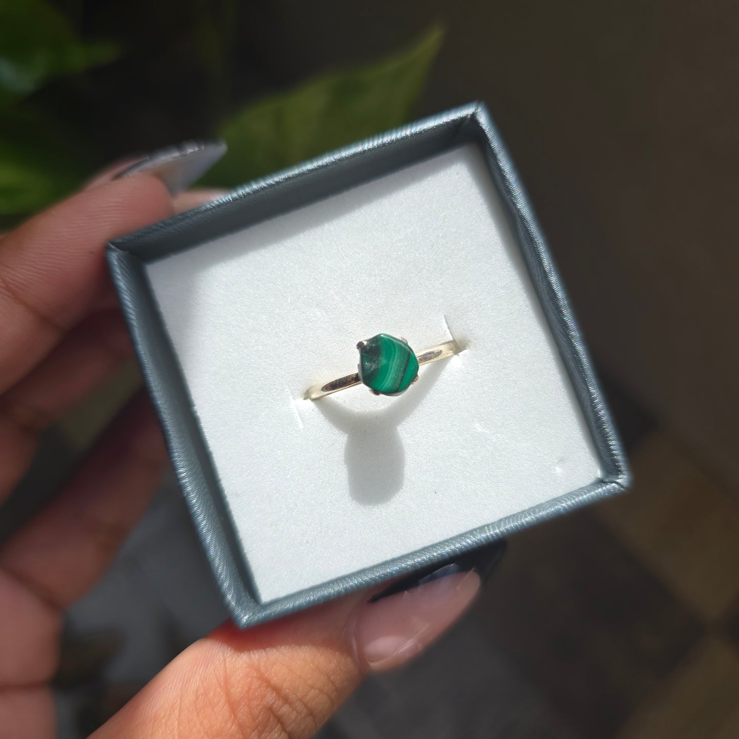 Dainty Raw Malachite Ring - Size 7