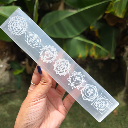 Satin Spar Selenite Charging Plate with Chakra