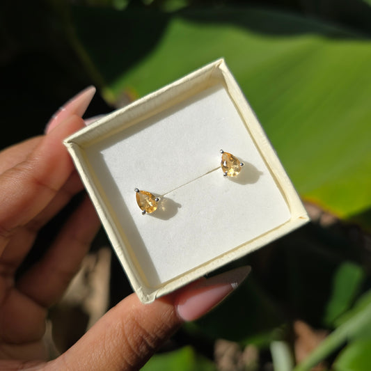 Citrine Teardrop Stud Earrings