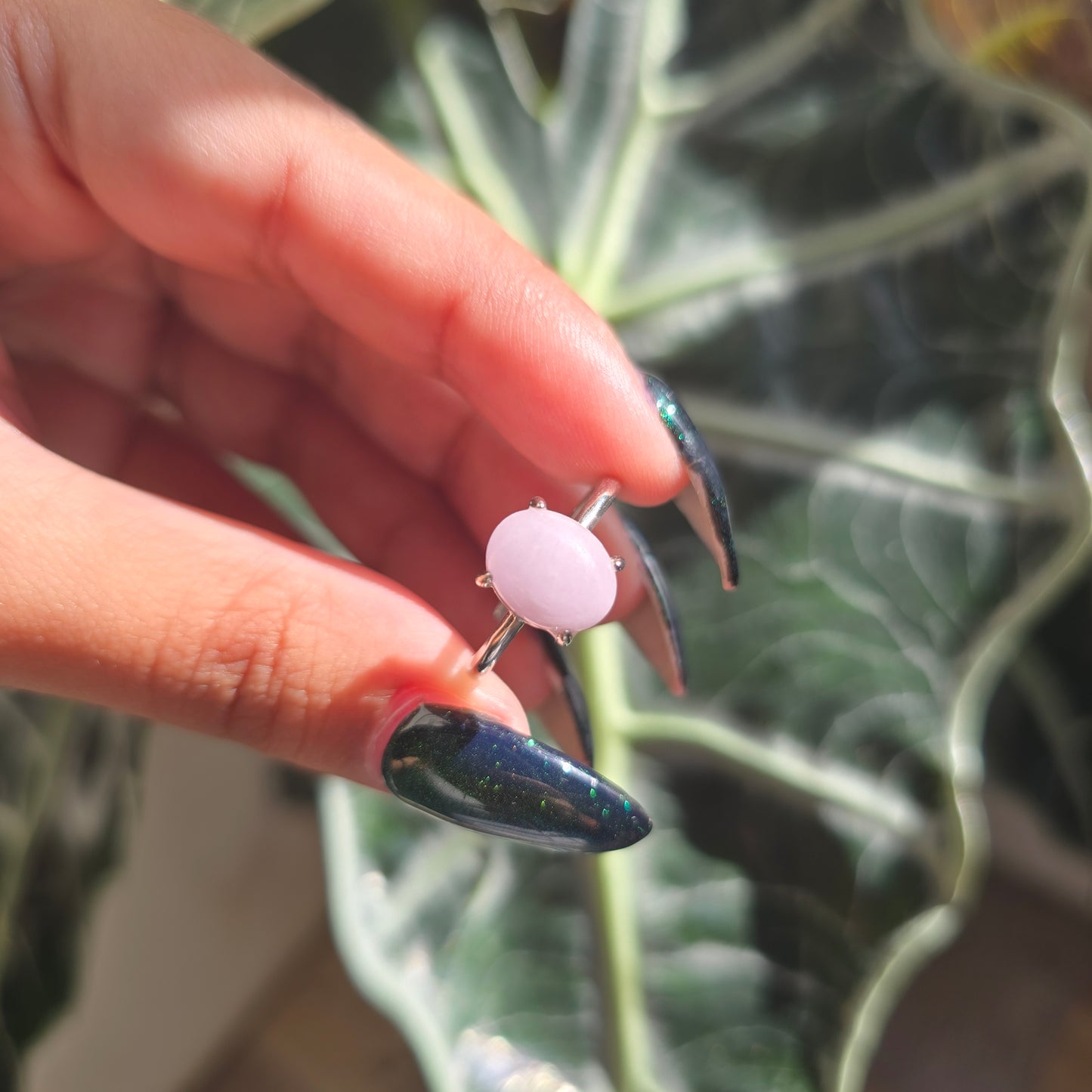 Adjustable Silver Plated Brass Ring - Kunzite