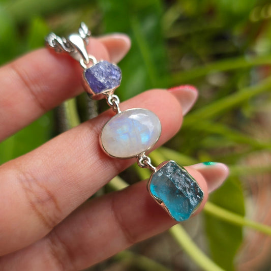 Tanzanite, Rainbow Moonstone & Blue Apatite Pendant