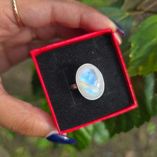 Rainbow Moonstone Ring - Size 7