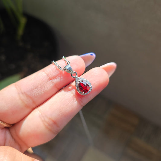 Garnet Pendant - Silver Plated Brass