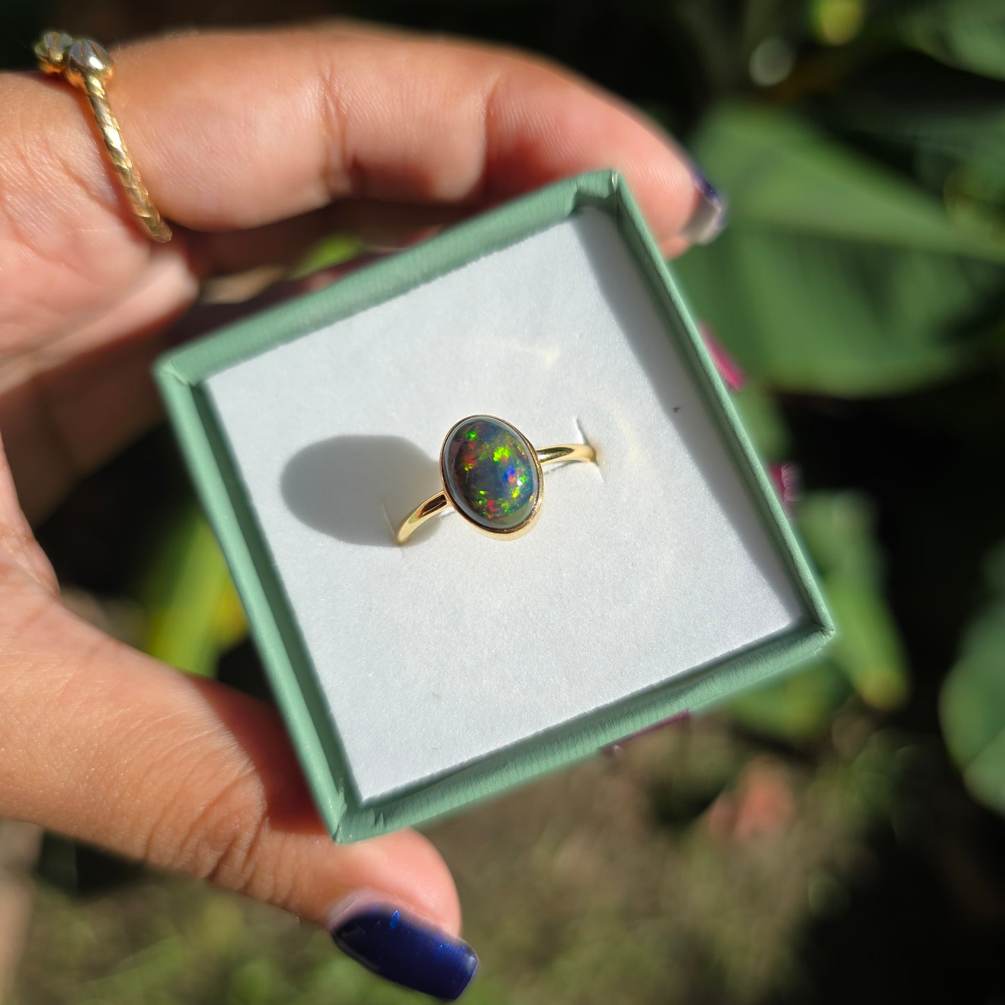 Gold Vermeil Black Opal Ring - Size 6.5