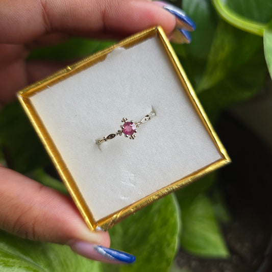 Silver Plated Pink Tourmaline Ring - Adjustable