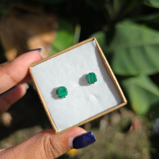Raw Malachite Stud Earrings