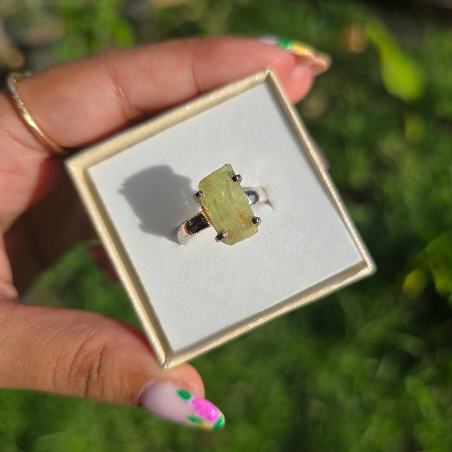 Raw Green Kyanite Ring - Size 8