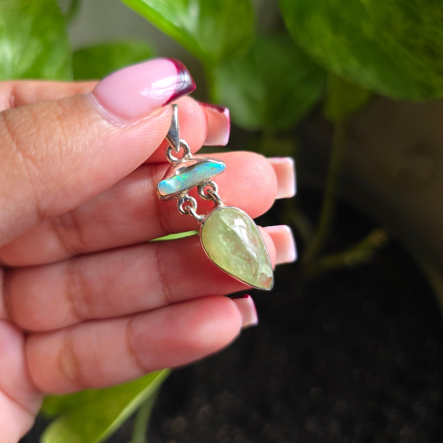 Ethiopian Opal and Green Kyanite Pendant