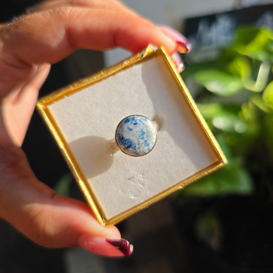 Blue Scheelite Gemstone Ring - Size 6