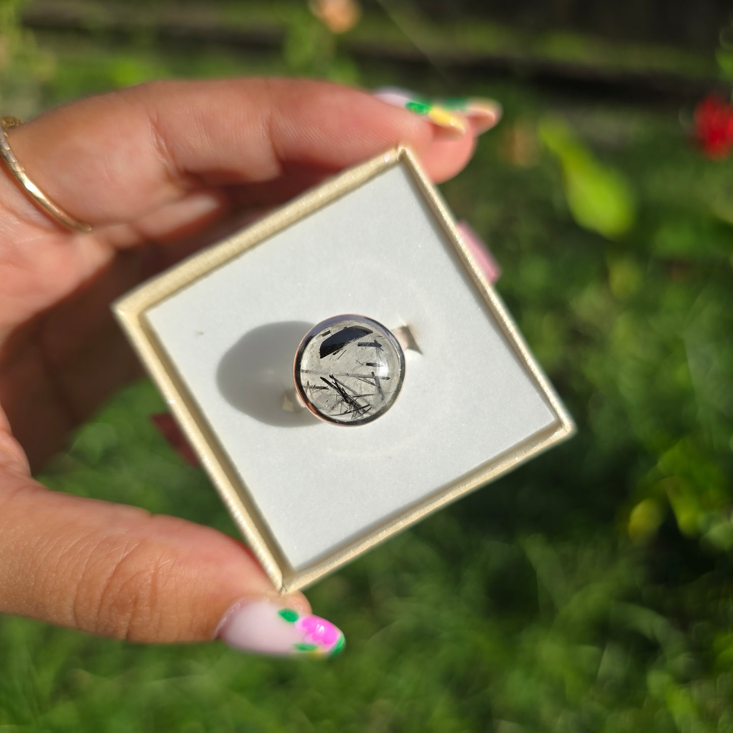 Tourmaline in Quartz Ring - Size 7.5