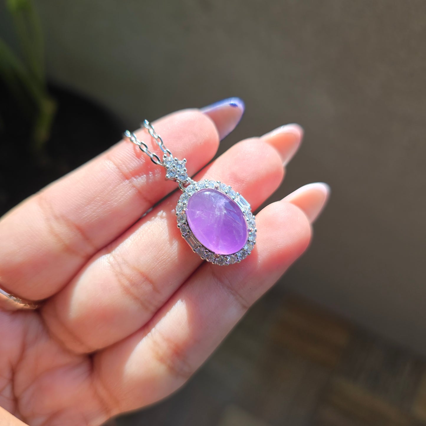 Amethyst Pendant - Silver Plated Brass