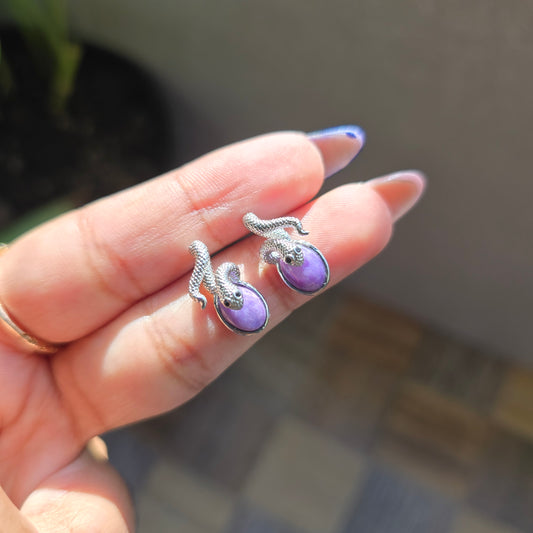 Charoite Stud - Silver Plated Brass
