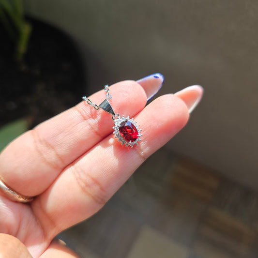 Garnet Pendant - Silver Plated Brass