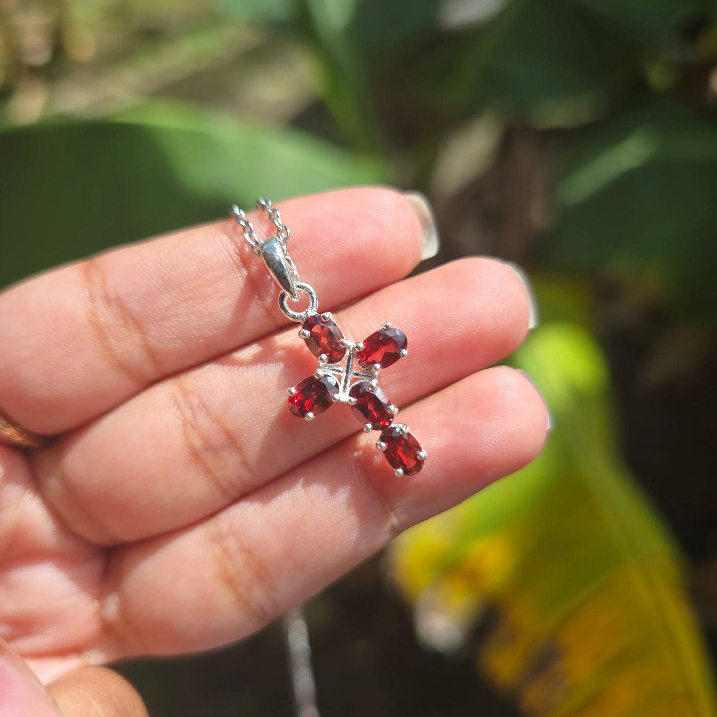 Garnet Cross Pendant