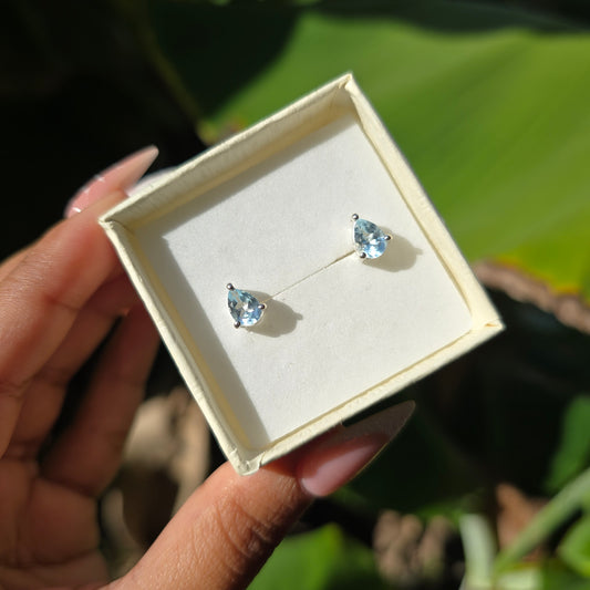 Aquamarine Teardrop Stud Earrings