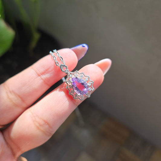 Amethyst Pendant - Silver Plated Brass