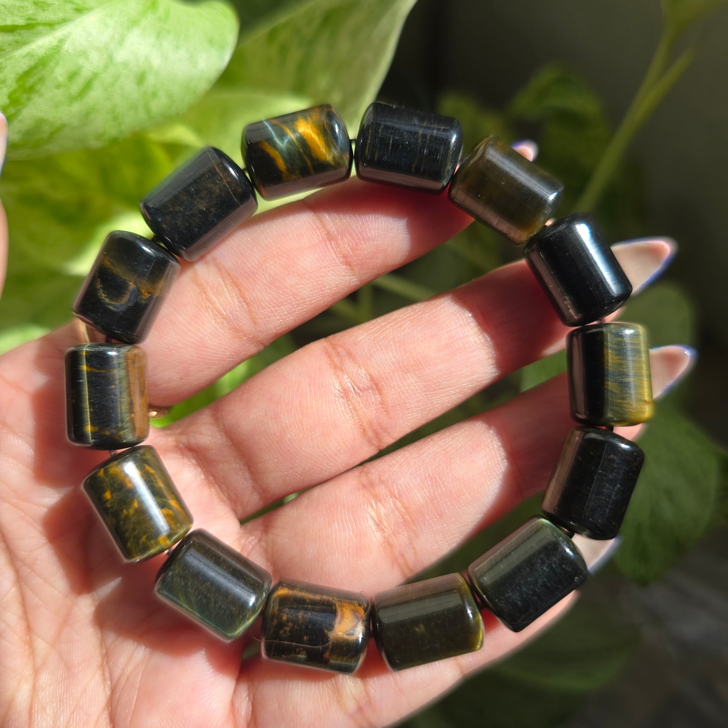 Hawk's Eye Barrel Gemstone Bracelet (Blue Tiger's Eye)