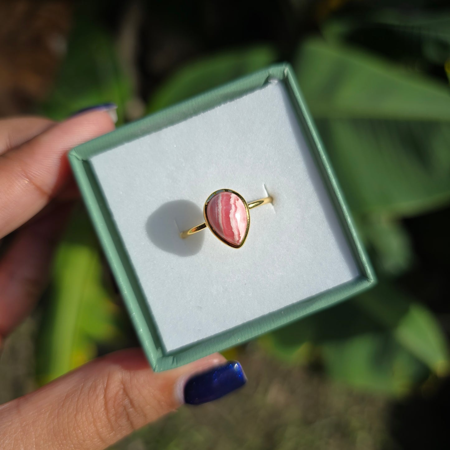 Gold Vermeil Rhodochrosite Ring - Size 8.5