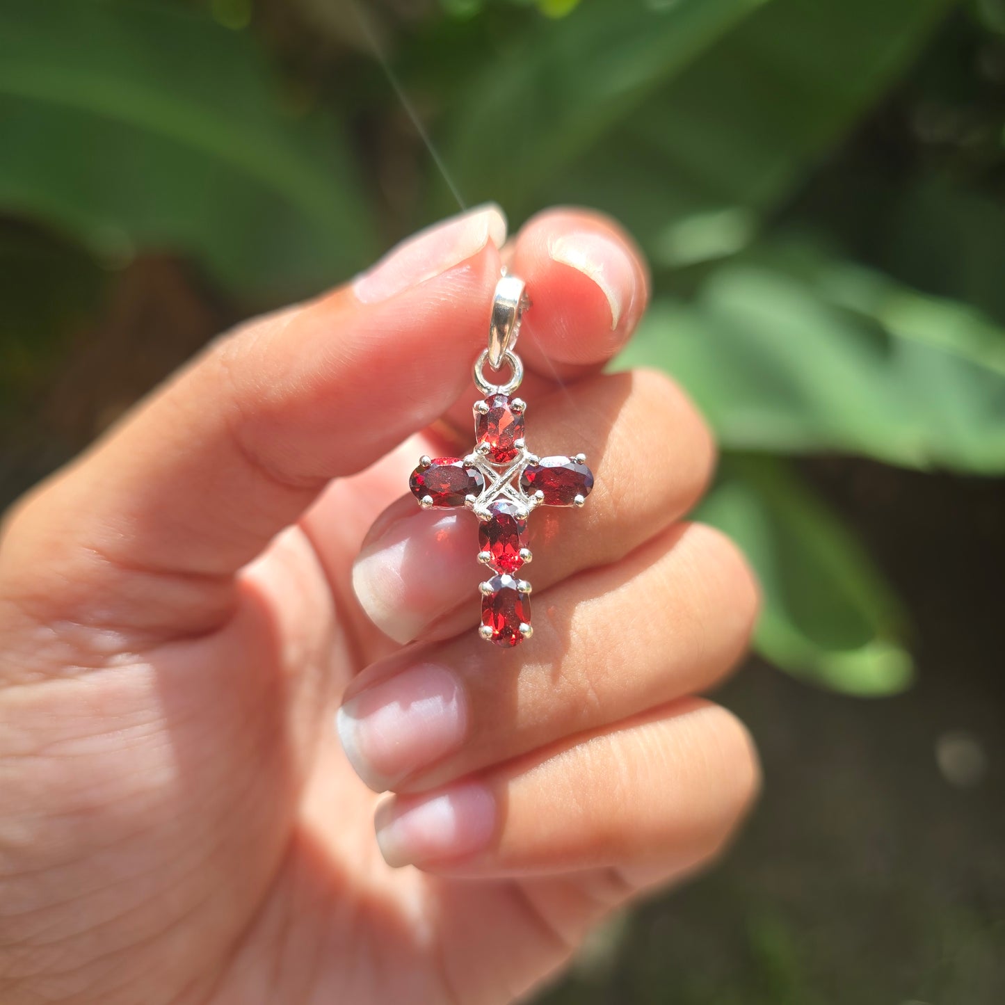 Garnet Cross Pendant