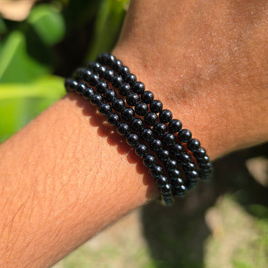 3-4mm Black Tourmaline Gemstone Bracelet