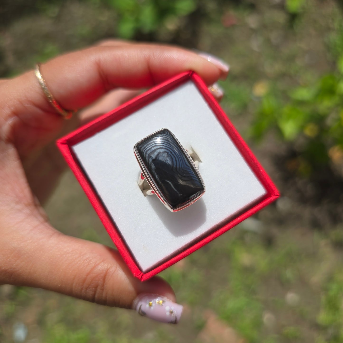 Psilomelane Gemstone Ring - Size 7